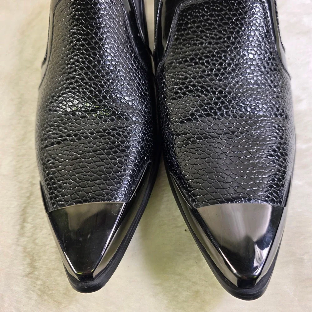 Amali Davis Loafers Black Metal Pointed Toe Western Dress Shoes Men 13 Excellent